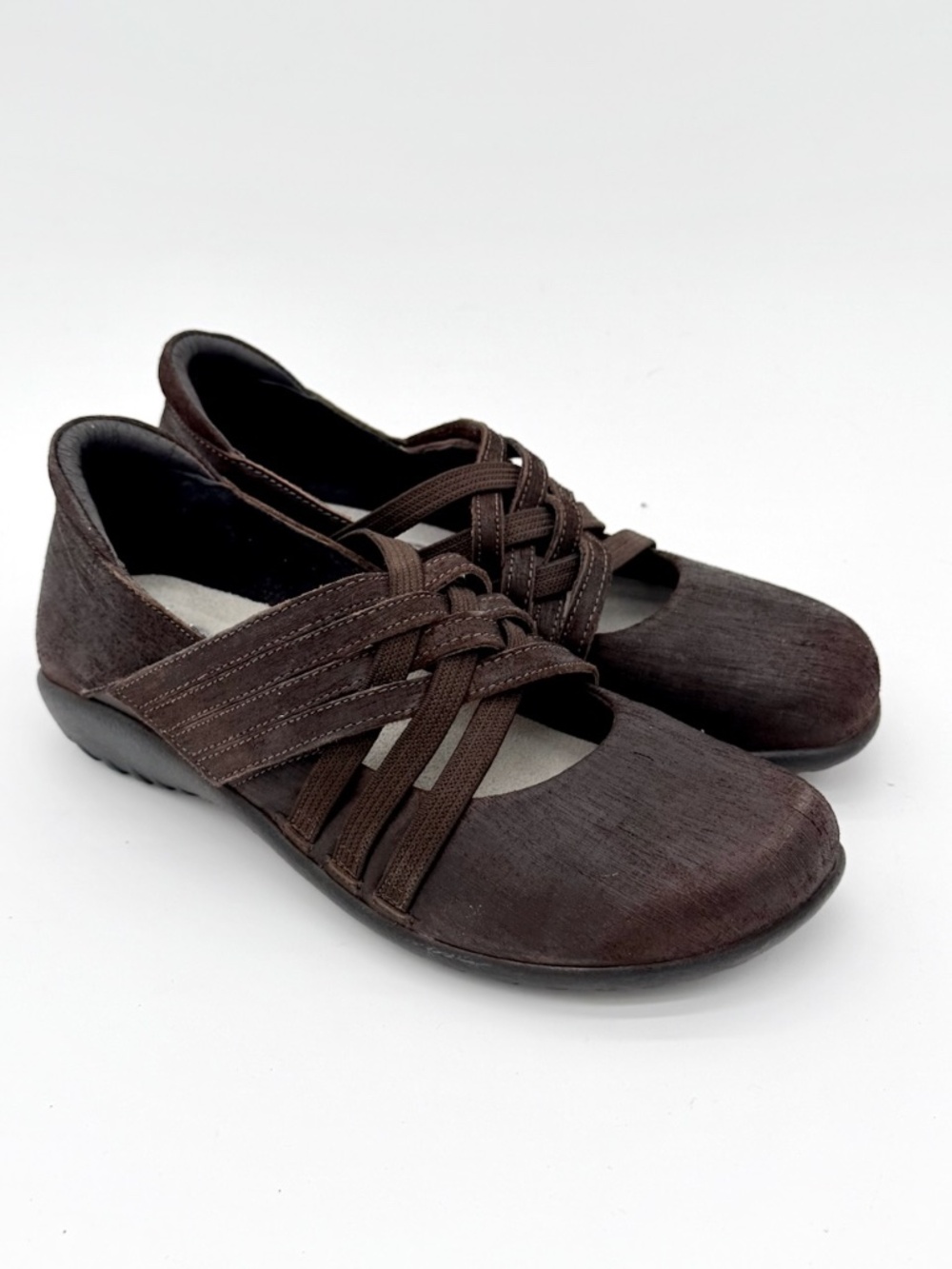 Naot Kawaka Brown Leather Mary Jane Flats Womens Size 37 US 6 Adjustable Comfort